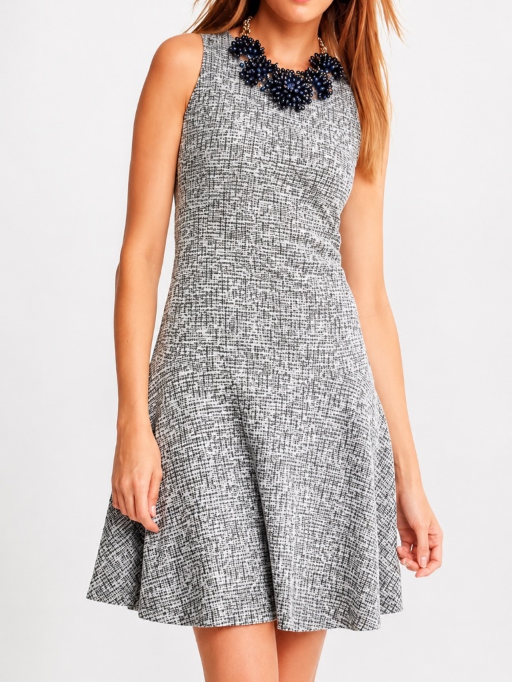 Banana Republic Black White Tweed Sleeveless Fit Flare Dress - Size 12